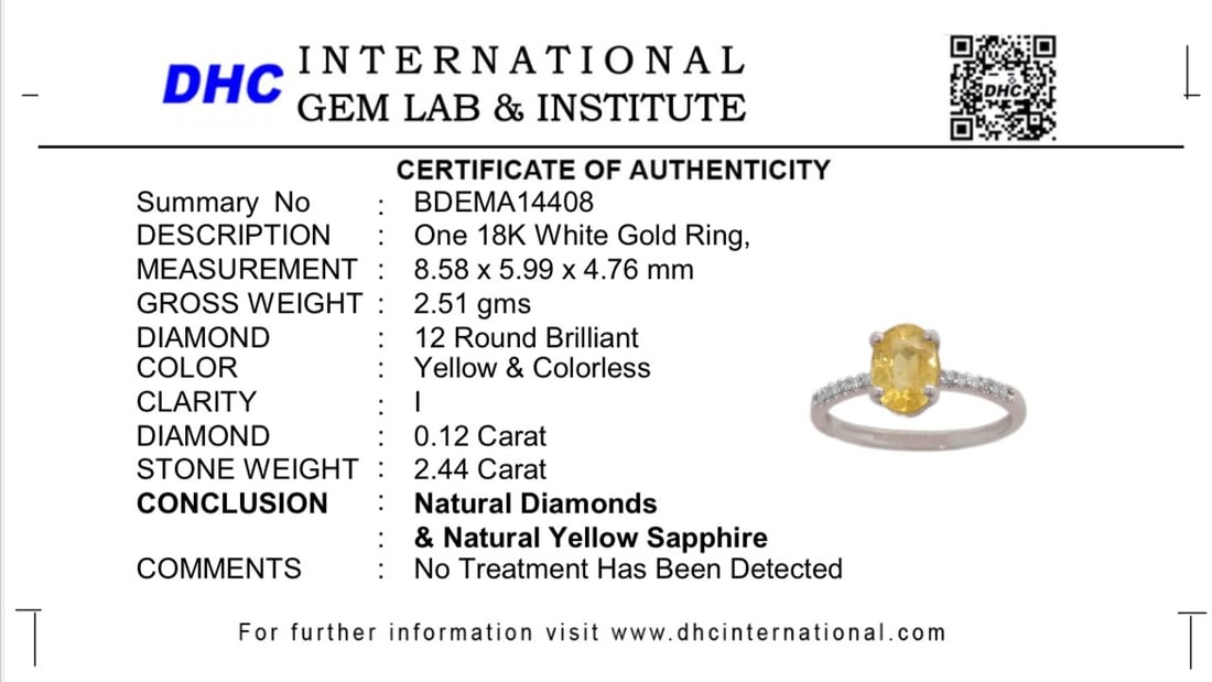Beautiful 2.44 CT Unheated Yellow Sapphire With Natural Diamonds & 18k Gold - 9