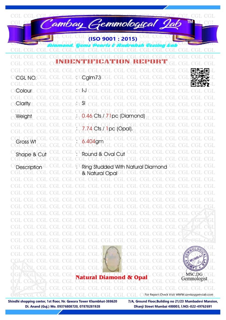 Beautiful Faceted 7.74 CT Natural Opal Ring With Natural Diamond & 18k Gold - 10