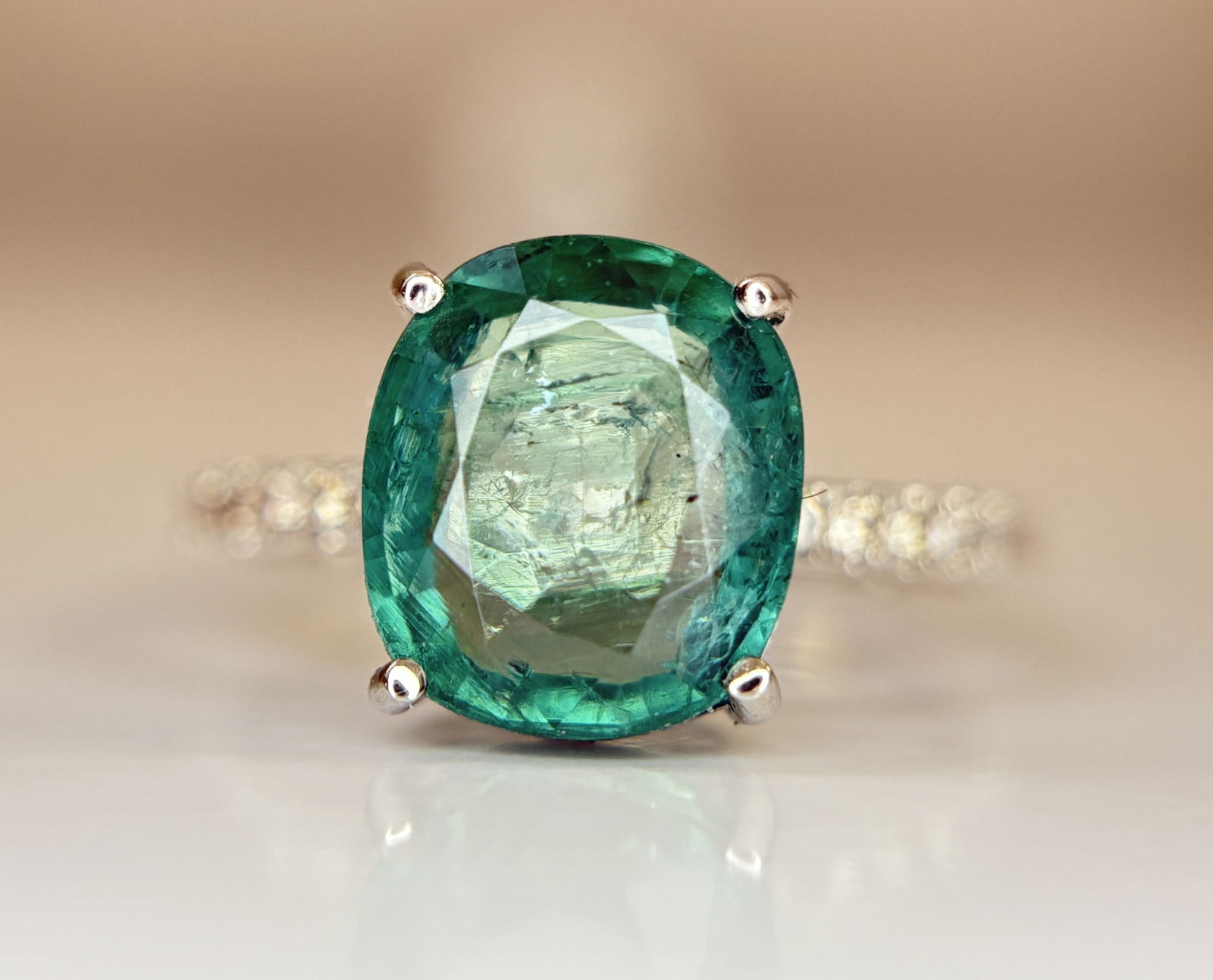 Beautiful 3.10 CT Natural Emerald Ring With Natural Diamonds & Platinum 950 - 2