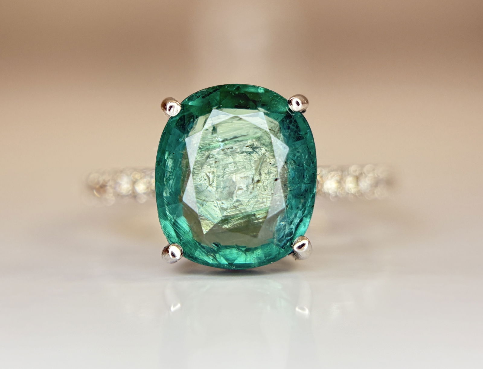 Beautiful 3.10 CT Natural Emerald Ring With Natural Diamonds & Platinum 950 - 5