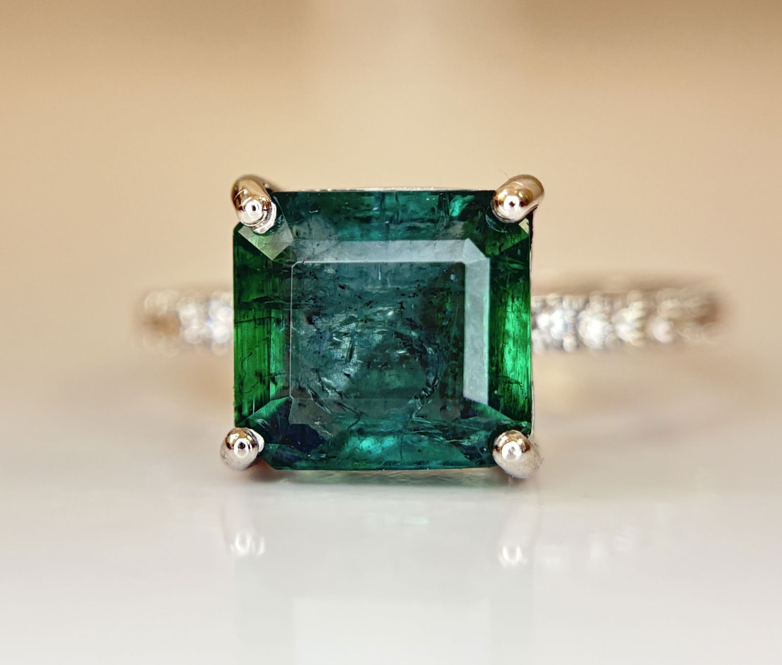 Beautiful 3.42 CT Natural Emerald Ring With Natural Diamonds & Platinum 950: Title: Beautiful 3.42 CT Natural Emerald Ring With Natural Diamonds & Platinum 950 Description: Beautiful 3.42 CT Natural Emerald Ring With Natural Diamonds & Platinum 950