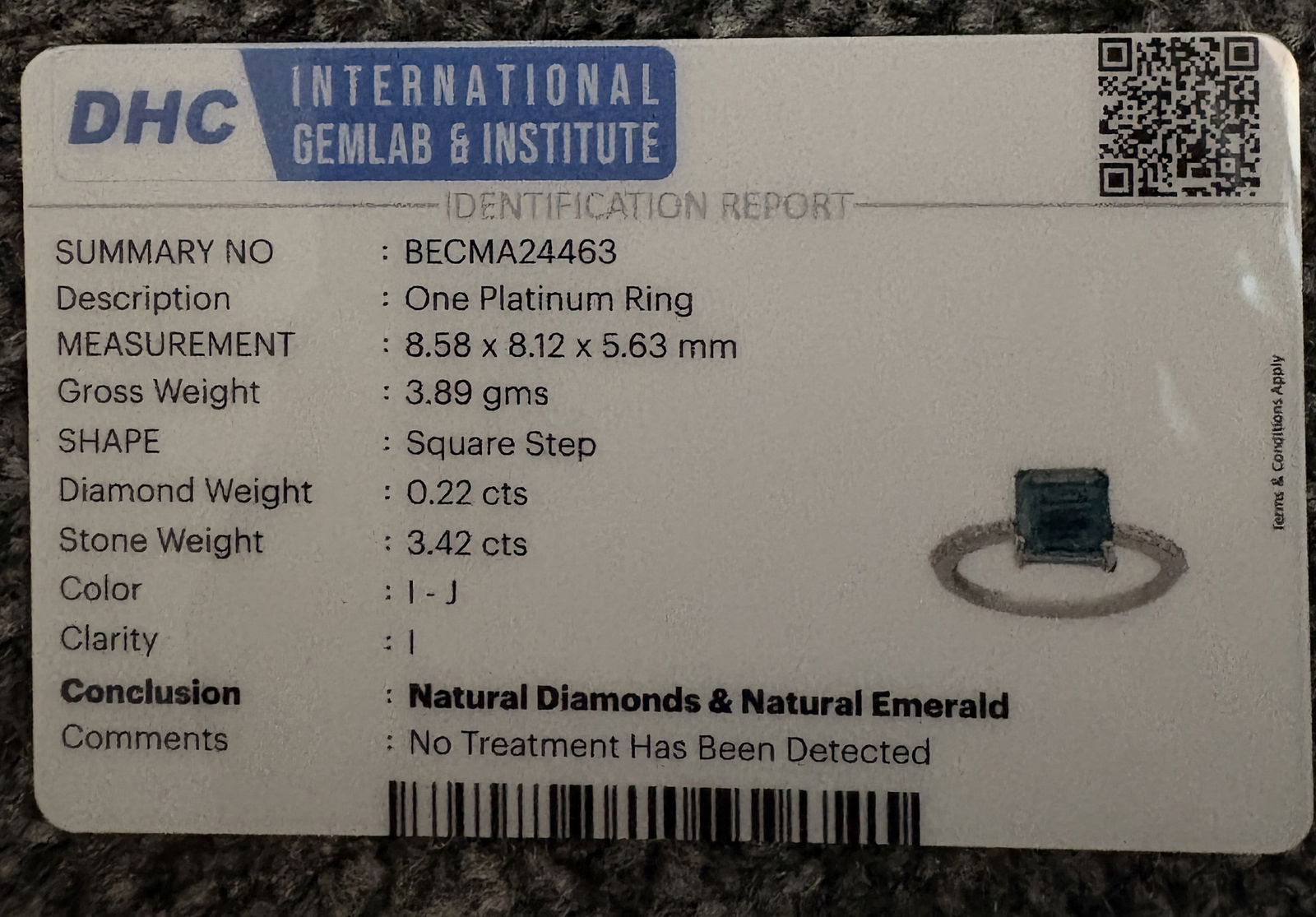 Beautiful 3.42 CT Natural Emerald Ring With Natural Diamonds & Platinum 950 - 9