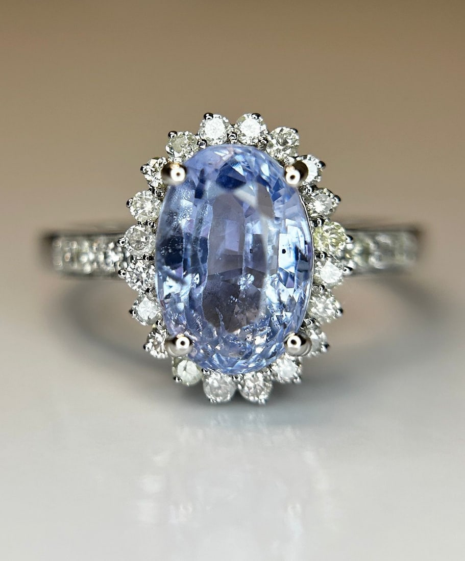 3.13 CT Unheated/Untreated Ceylon Cornflour Blue Sapphire Diamonds & 18k Gold - 11