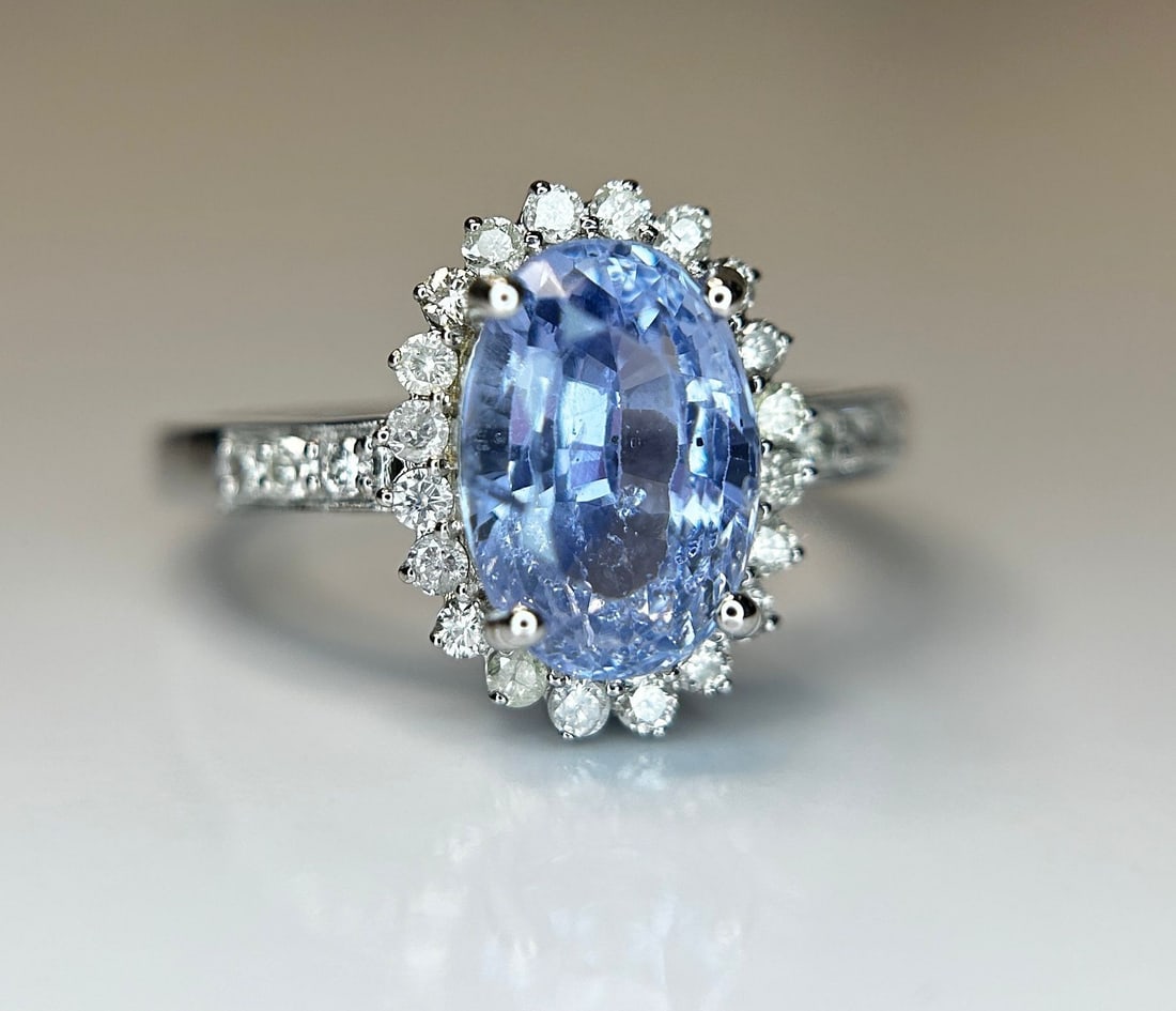 3.13 CT Unheated/Untreated Ceylon Cornflour Blue Sapphire Diamonds & 18k Gold - 2