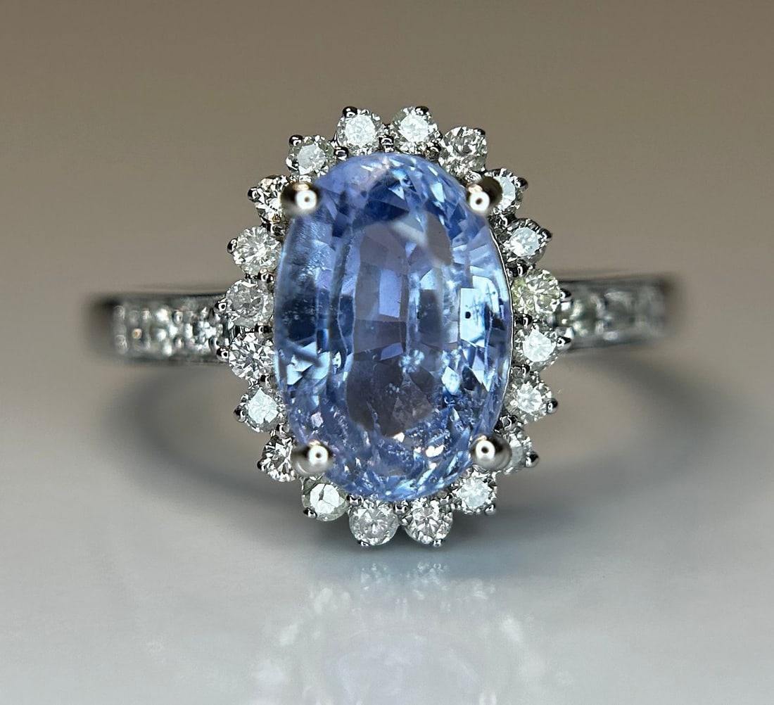 3.13 CT Unheated/Untreated Ceylon Cornflour Blue Sapphire Diamonds & 18k Gold - 3