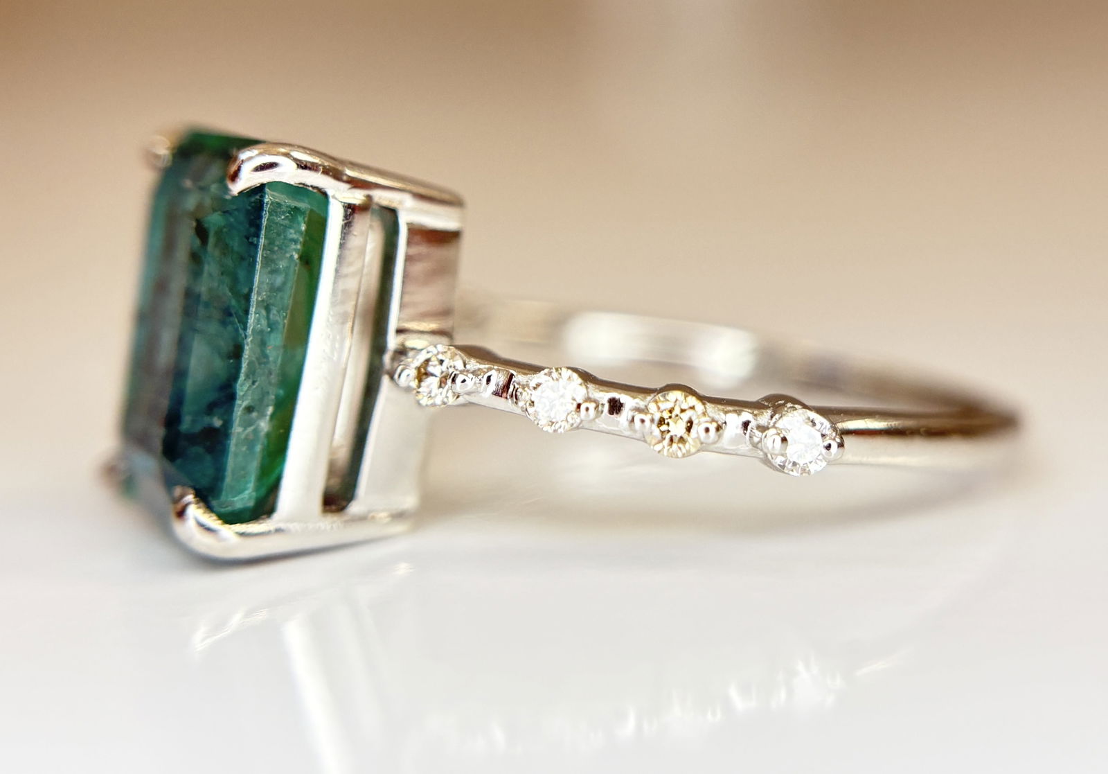 Beautiful 3.00 CT Natural Emerald Ring With Natural Diamonds & Platinum 950 - 6