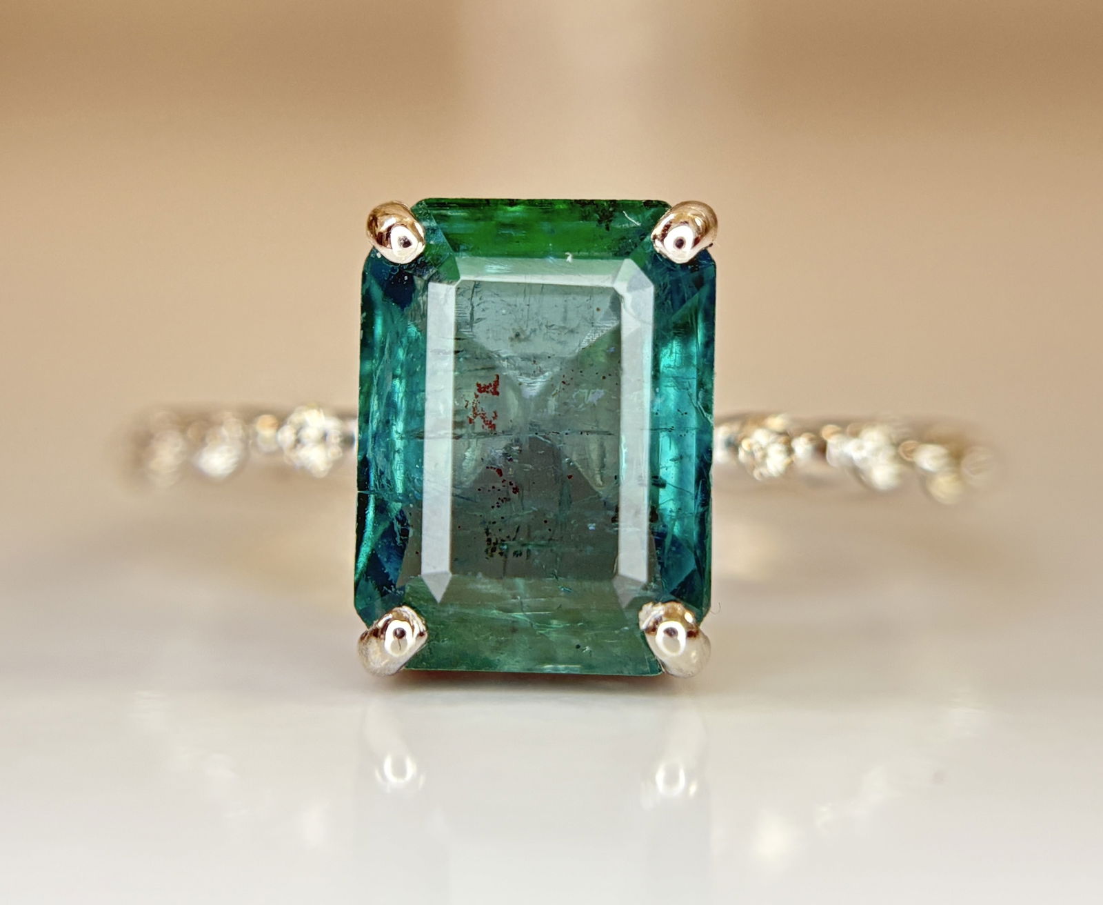 Beautiful 3.00 CT Natural Emerald Ring With Natural Diamonds & Platinum 950 - 7