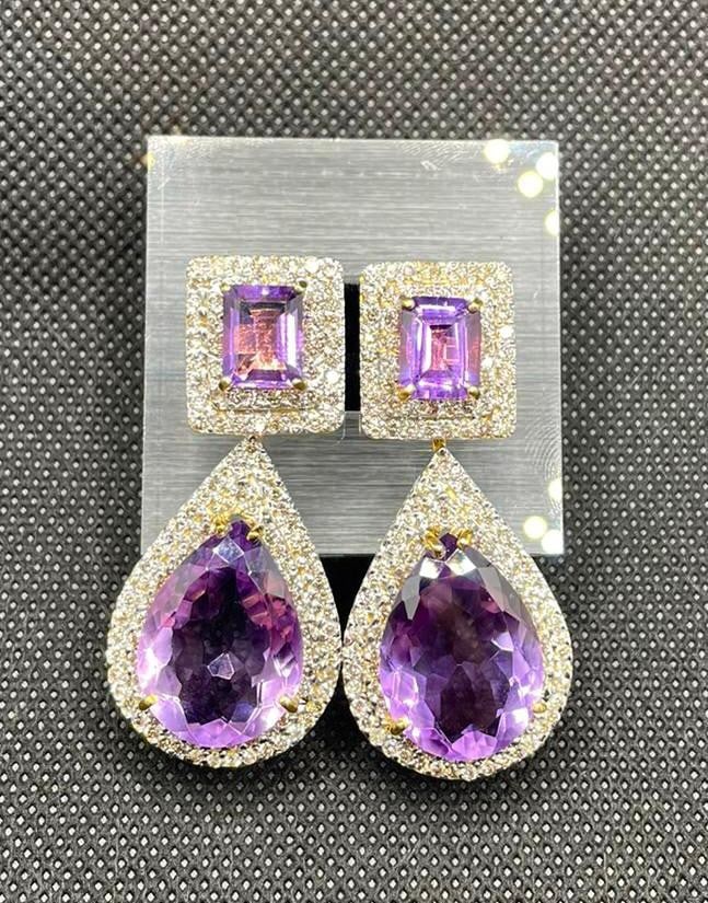Beautiful 34.5ct Natural Amethyst With 4.70ct Natural Diamonds and 18k Gold (1 of 7)