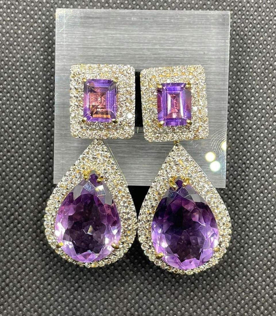 Beautiful 34.5ct Natural Amethyst With 4.70ct Natural Diamonds and 18k Gold - 3