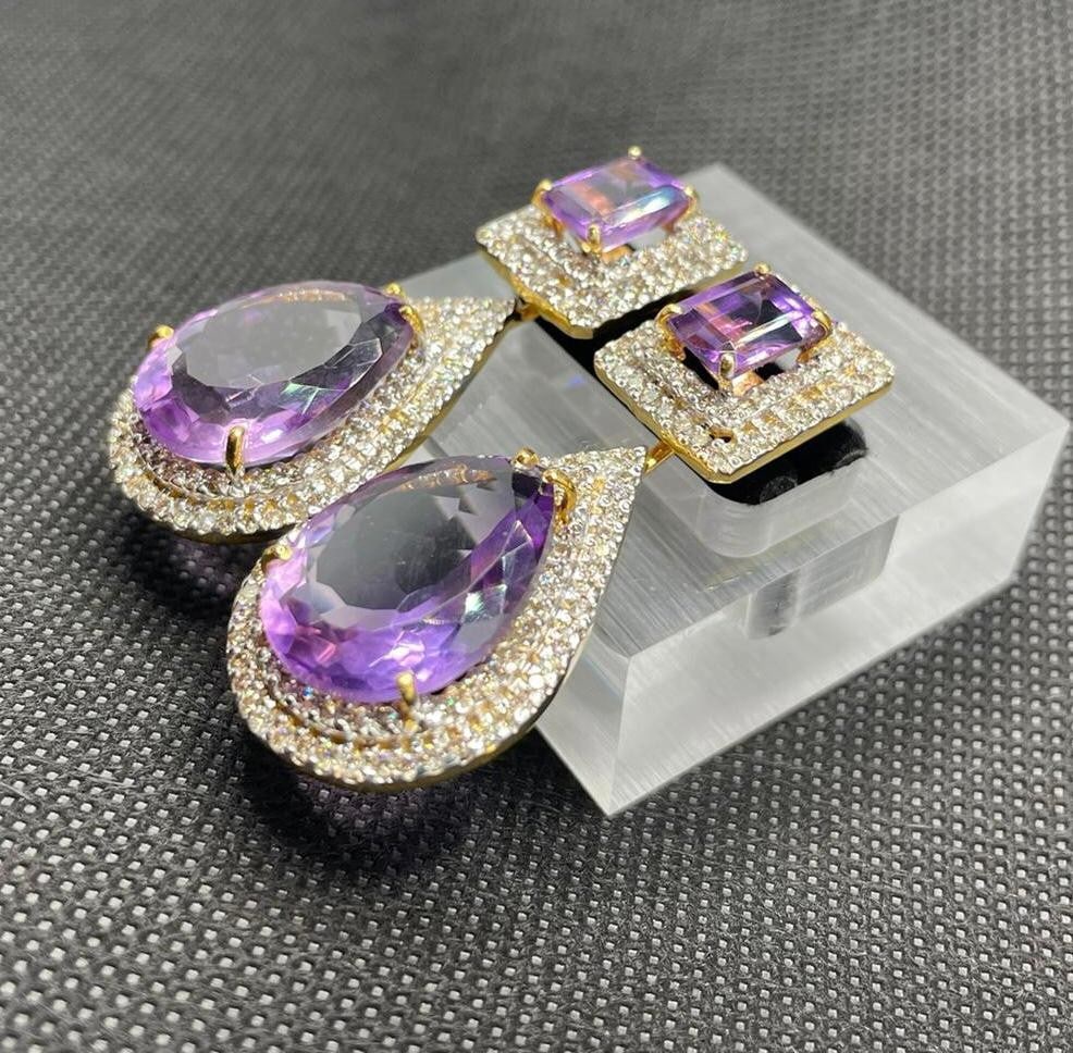 Beautiful 34.5ct Natural Amethyst With 4.70ct Natural Diamonds and 18k Gold - 6