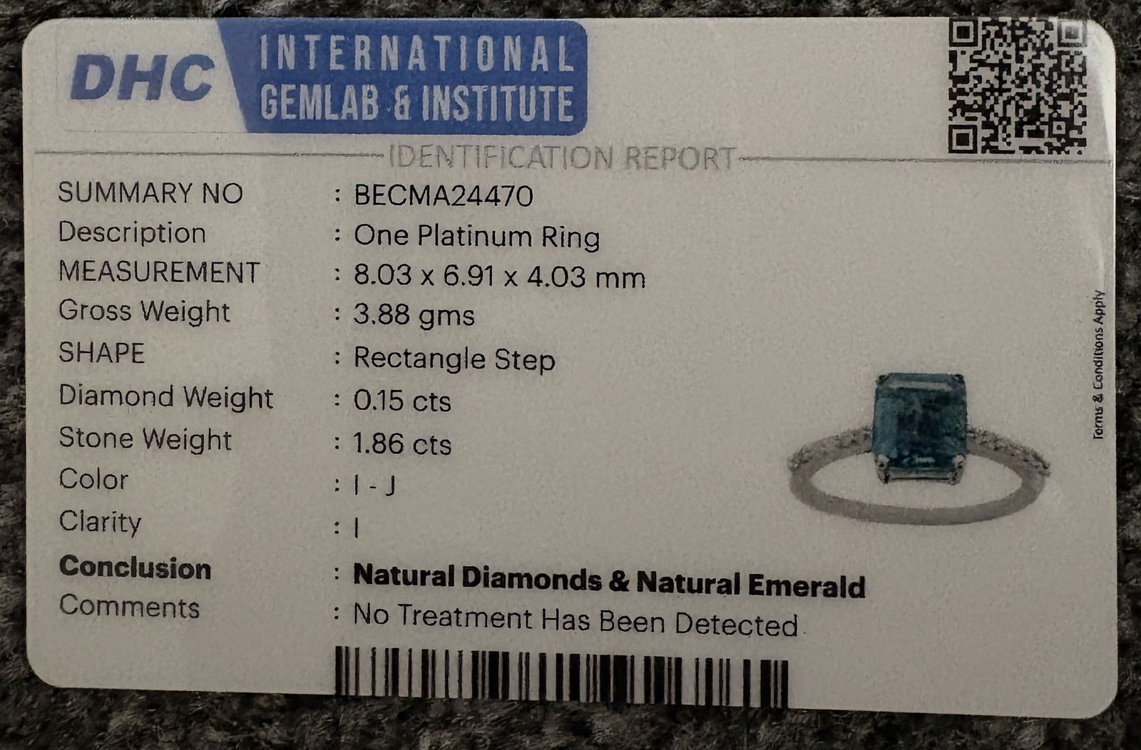 Beautiful 1.86 CT Natural Emerald Ring With Natural Diamonds & Platinum 950 - 10