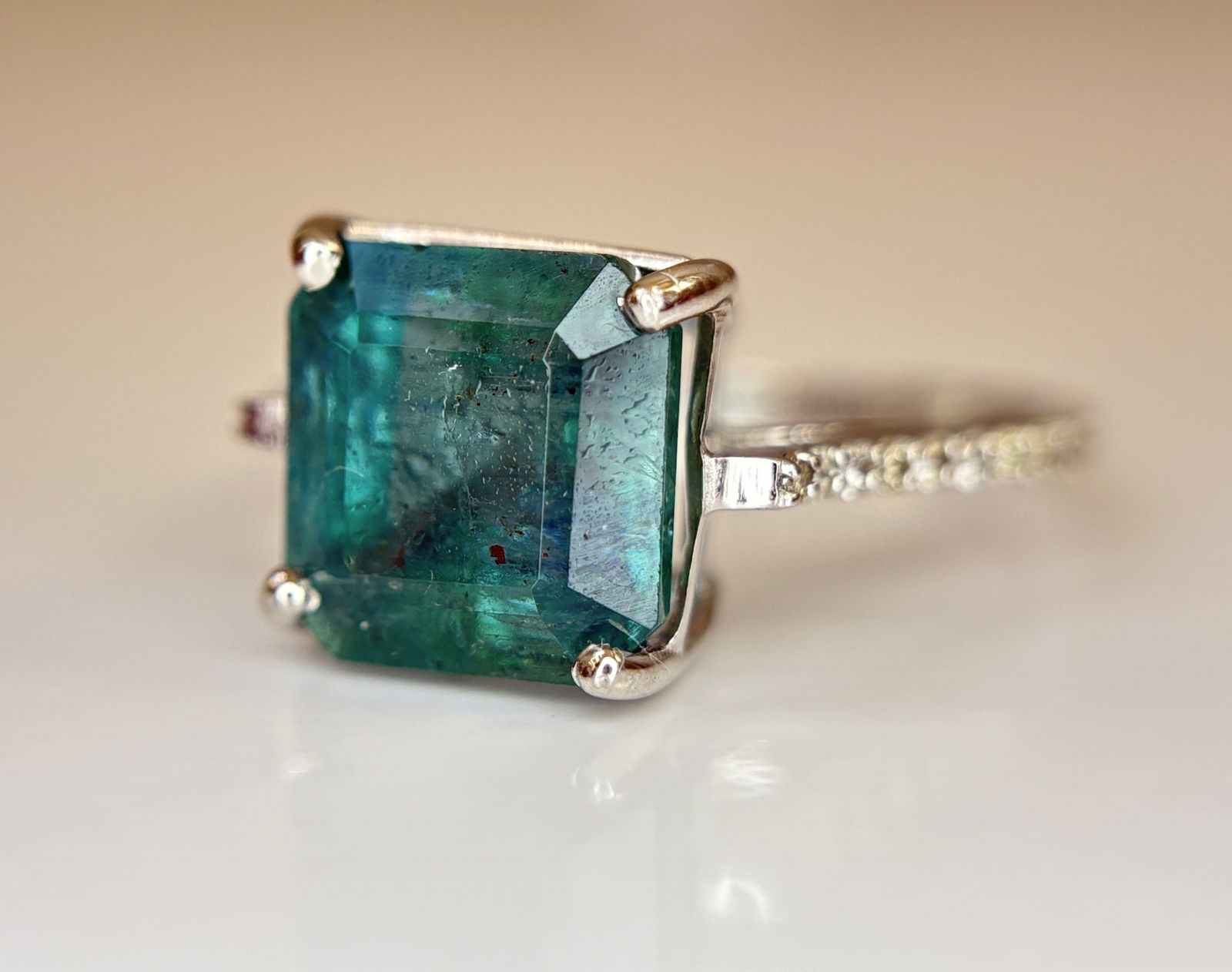 Beautiful 3.92 CT Natural Emerald Ring With Natural Diamonds & Platinum 950 (1 of 9)