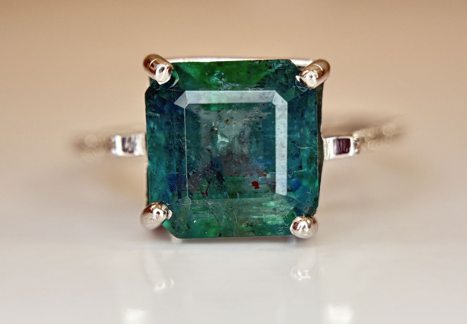Beautiful 3.92 CT Natural Emerald Ring With Natural Diamonds & Platinum 950 - 3