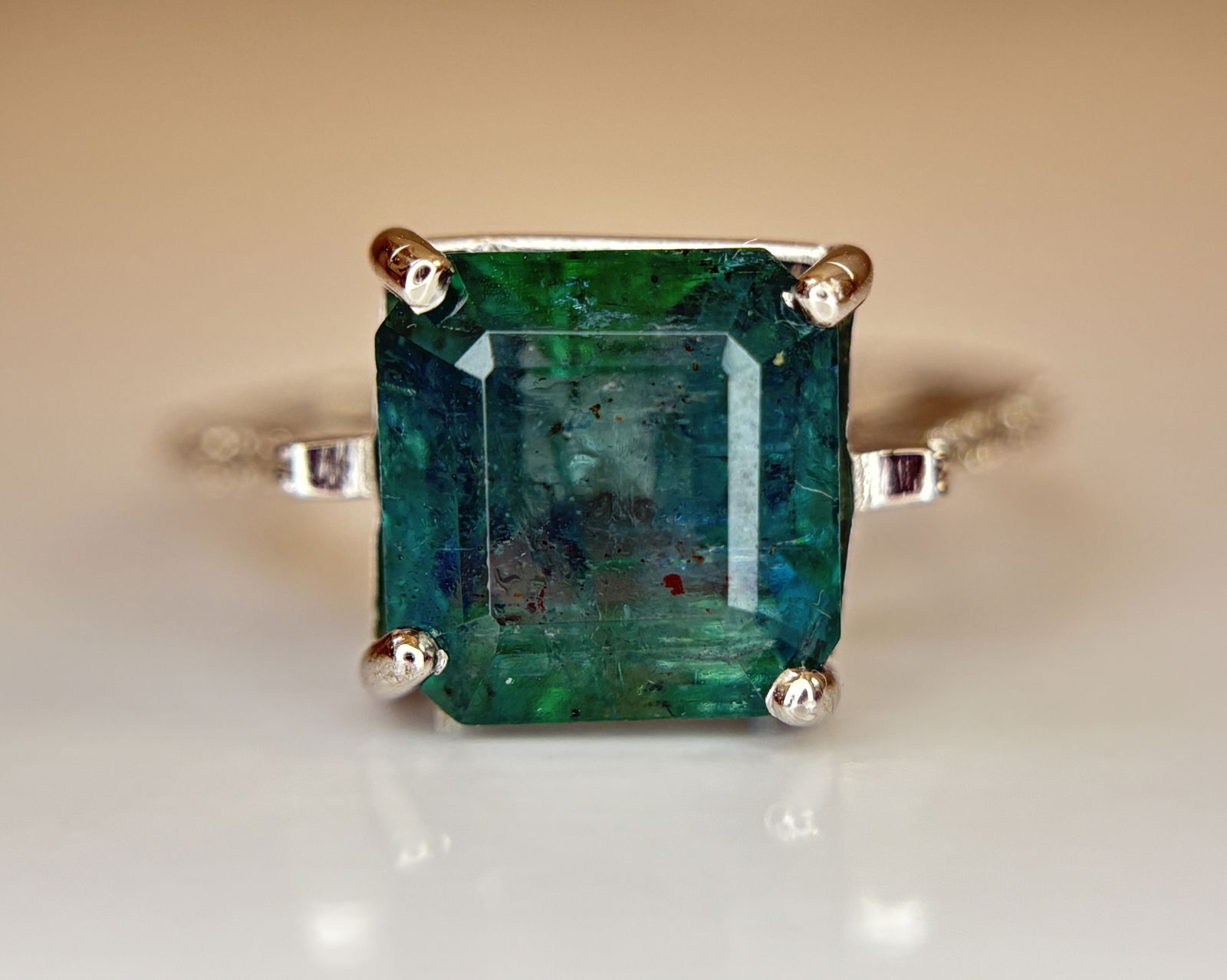 Beautiful 3.92 CT Natural Emerald Ring With Natural Diamonds & Platinum 950 - 4