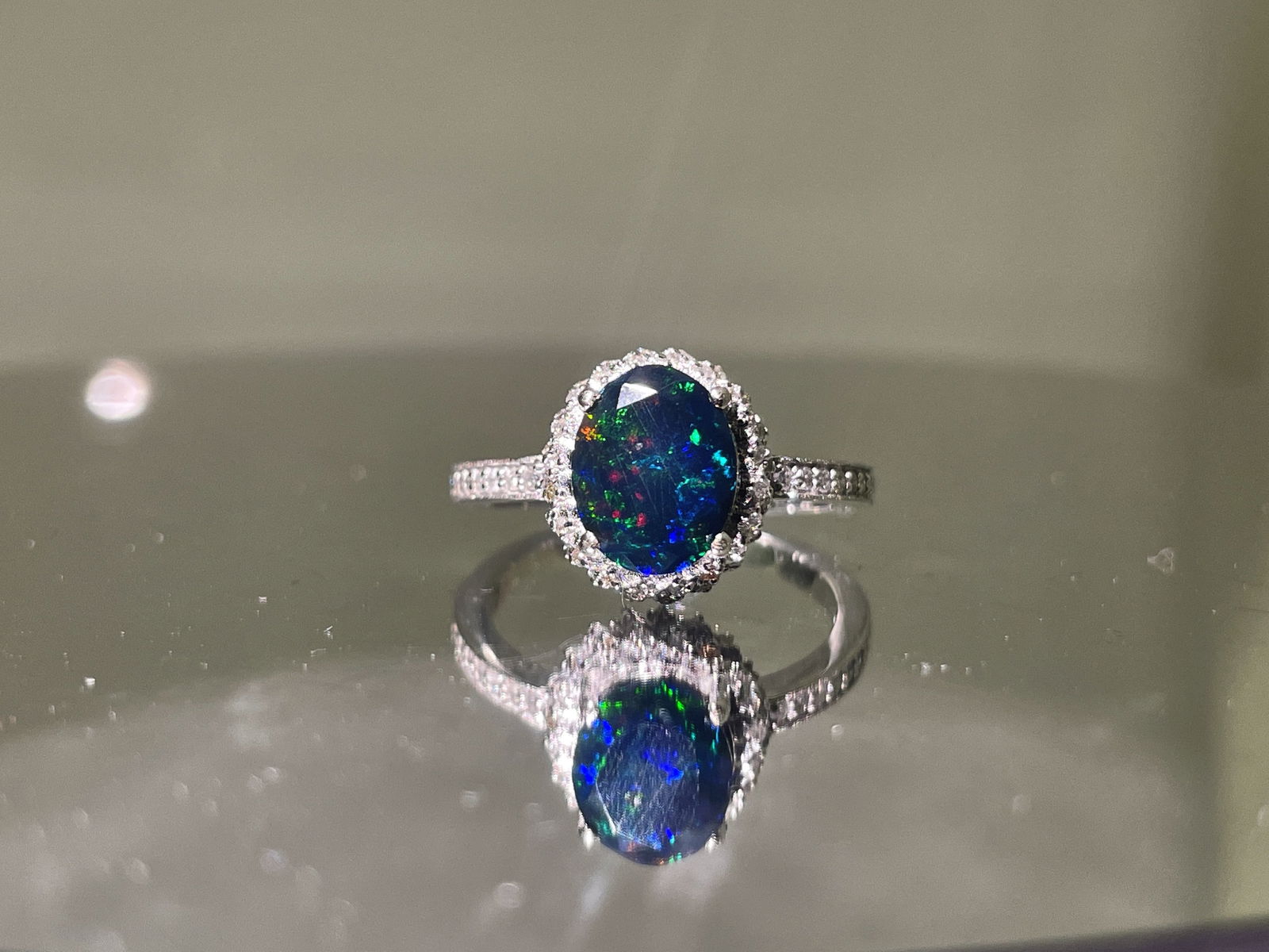 Beautiful Natural Black Opal Ring With Natural Diamond & 18k Gold (1 of 12)
