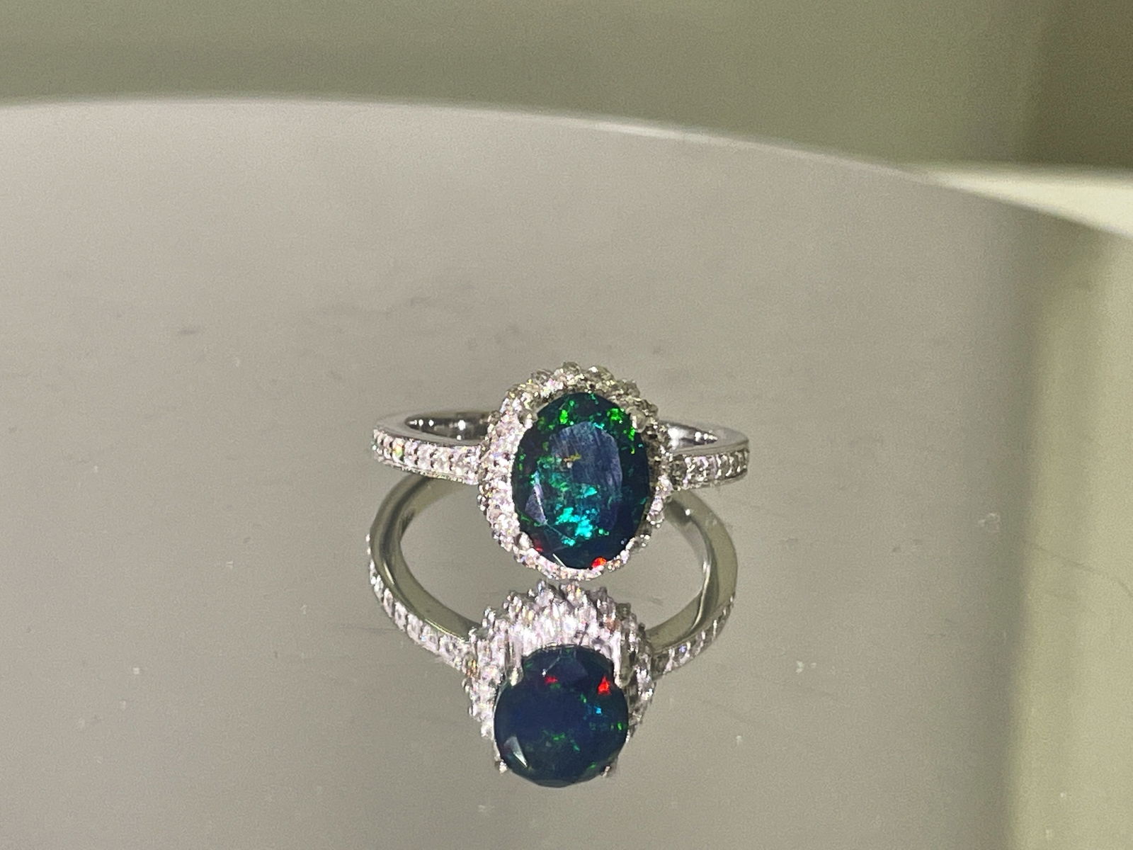 Beautiful Natural Black Opal Ring With Natural Diamond & 18k Gold - 2