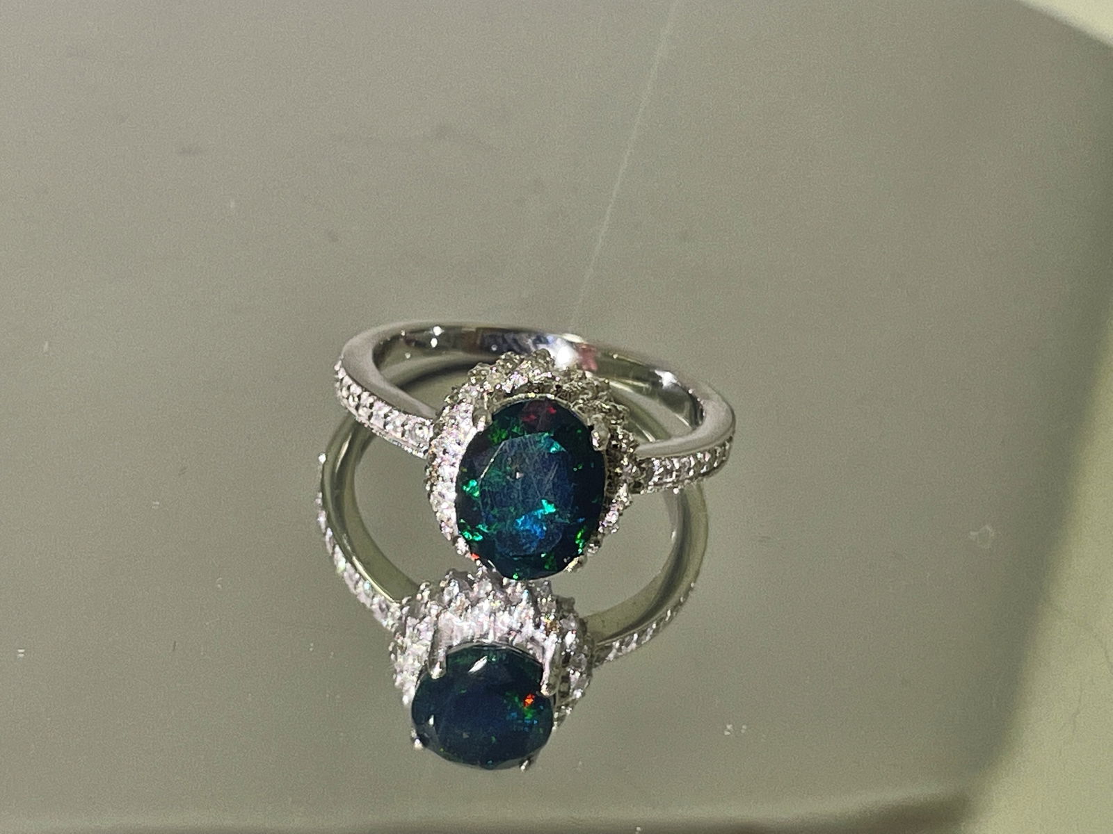 Beautiful Natural Black Opal Ring With Natural Diamond & 18k Gold - 3