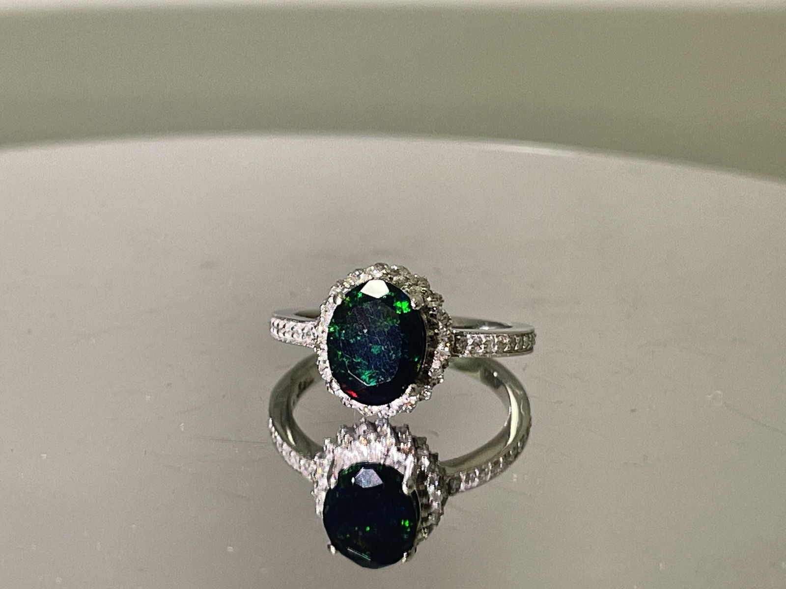 Beautiful Natural Black Opal Ring With Natural Diamond & 18k Gold - 4