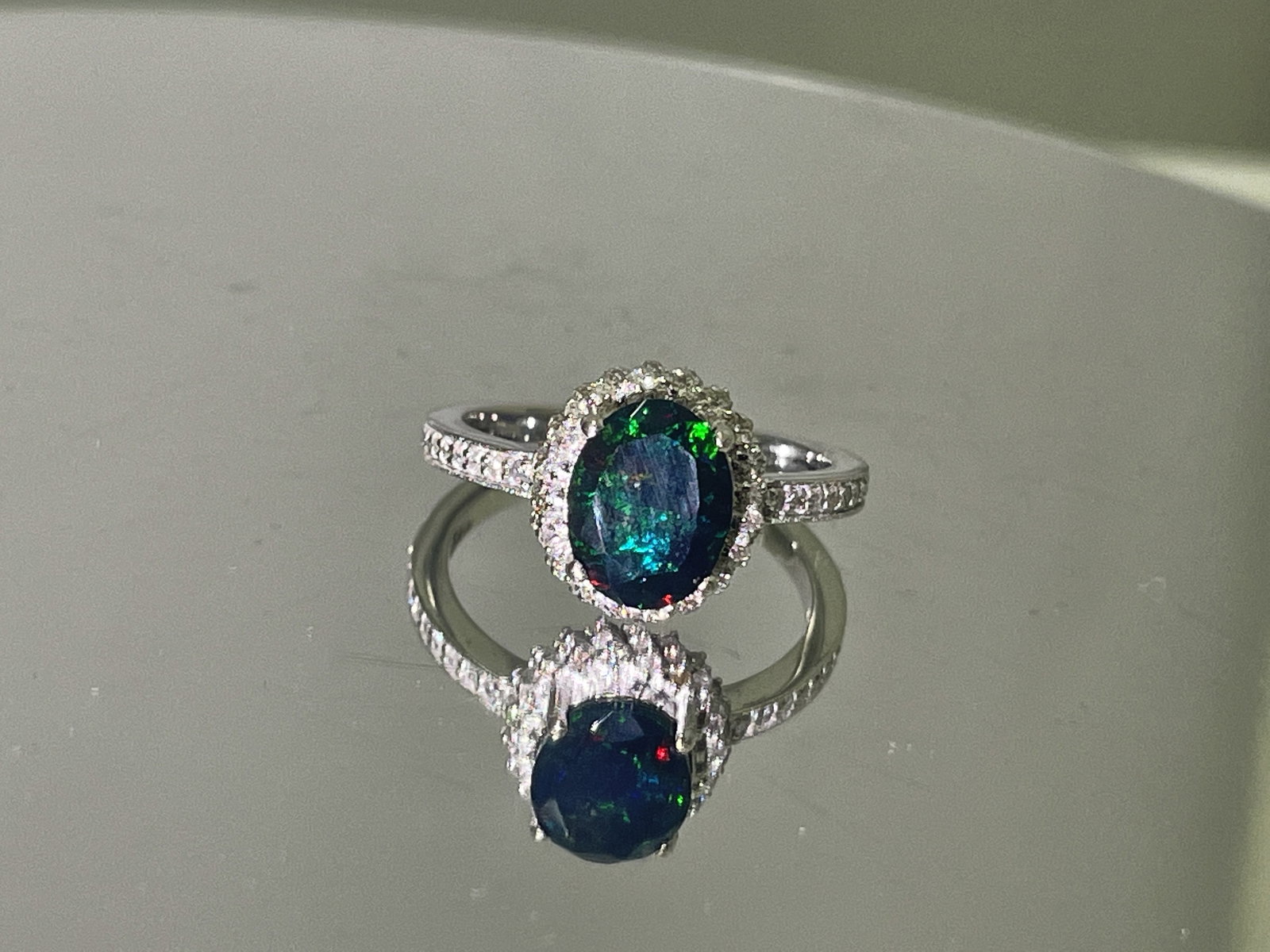 Beautiful Natural Black Opal Ring With Natural Diamond & 18k Gold - 5
