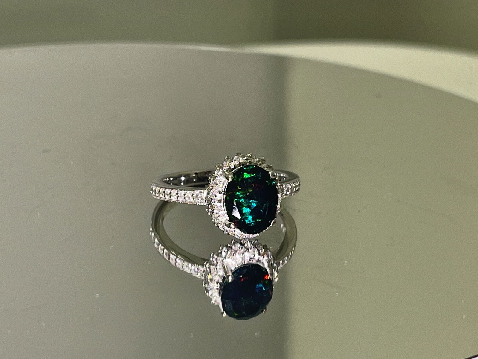 Beautiful Natural Black Opal Ring With Natural Diamond & 18k Gold - 6