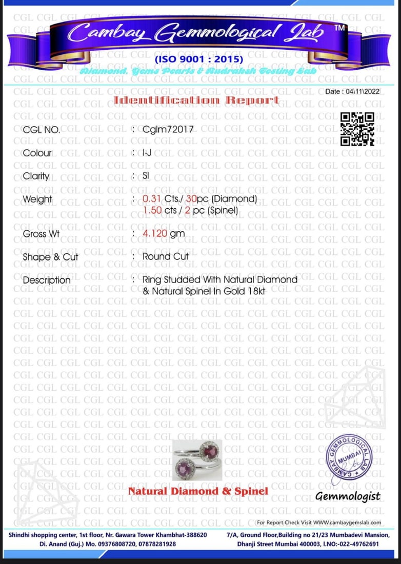 Beautiful Natural Spinel Ring With Diamonds and 18k Gold - 8