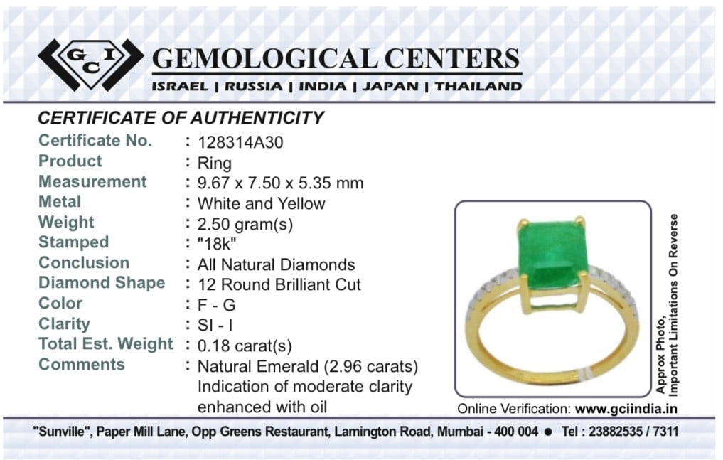 Beautiful Natural Emerald 2.96 CT With Natural Diamonds & 18k Gold - 9
