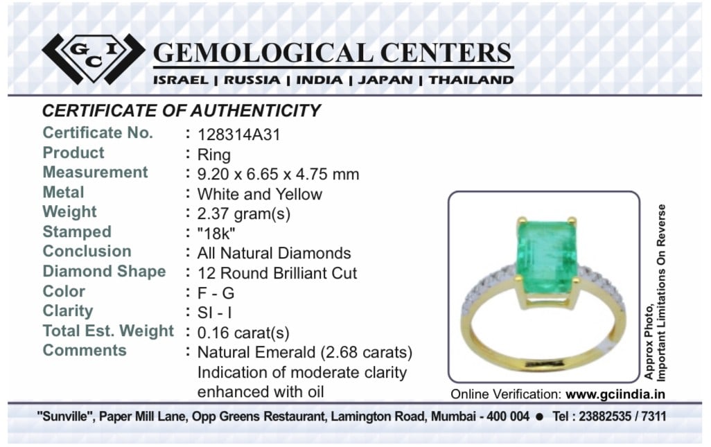 Beautiful Natural Emerald 2.68 CT With Natural Diamonds & 18k Gold - 8