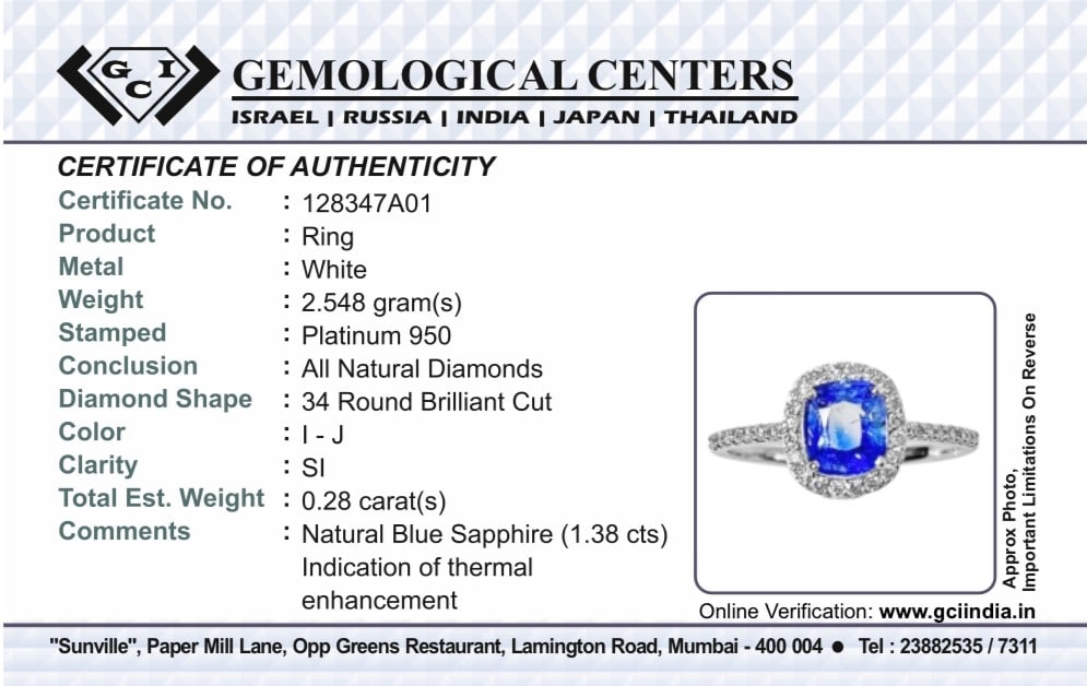 Beautiful 1.38 CT Natural Ceylon Blue Sapphire Diamonds & 950 Platinum - 10