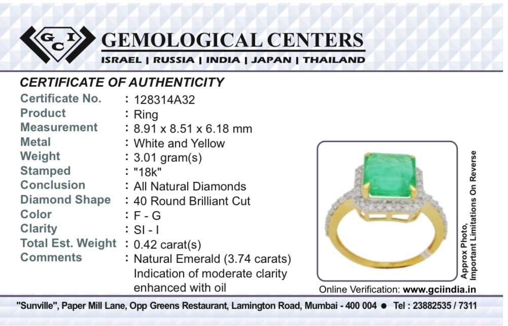 Beautiful Natural Columbian Emerald 3.74 CT With Natural Diamonds & 18k Gold - 9