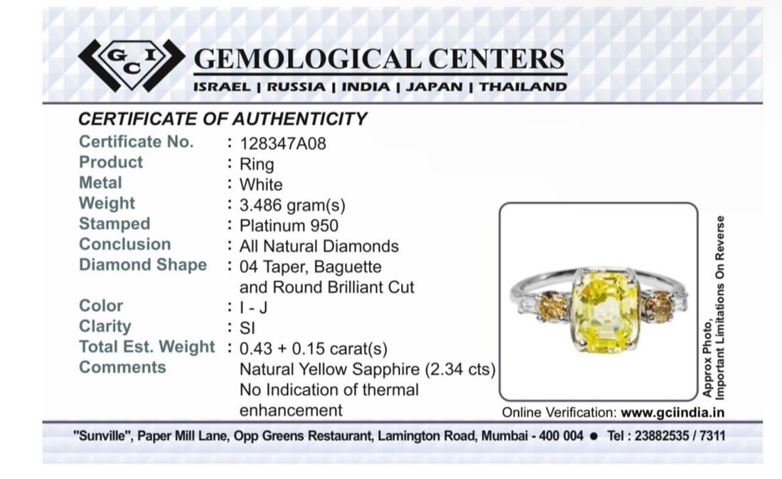 Beautiful 2.34ct Unheated Untreated Natural Ceylon Yellow Sapphire Diamonds & 950 Platinum - 9