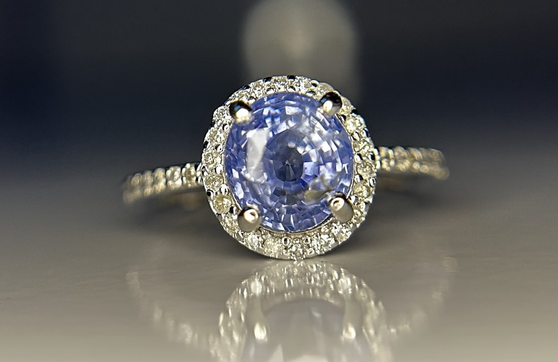Beautiful 3.10 CT Unheated Ceylon Blue Sapphire With Natural Diamonds & 18k Gold - 8