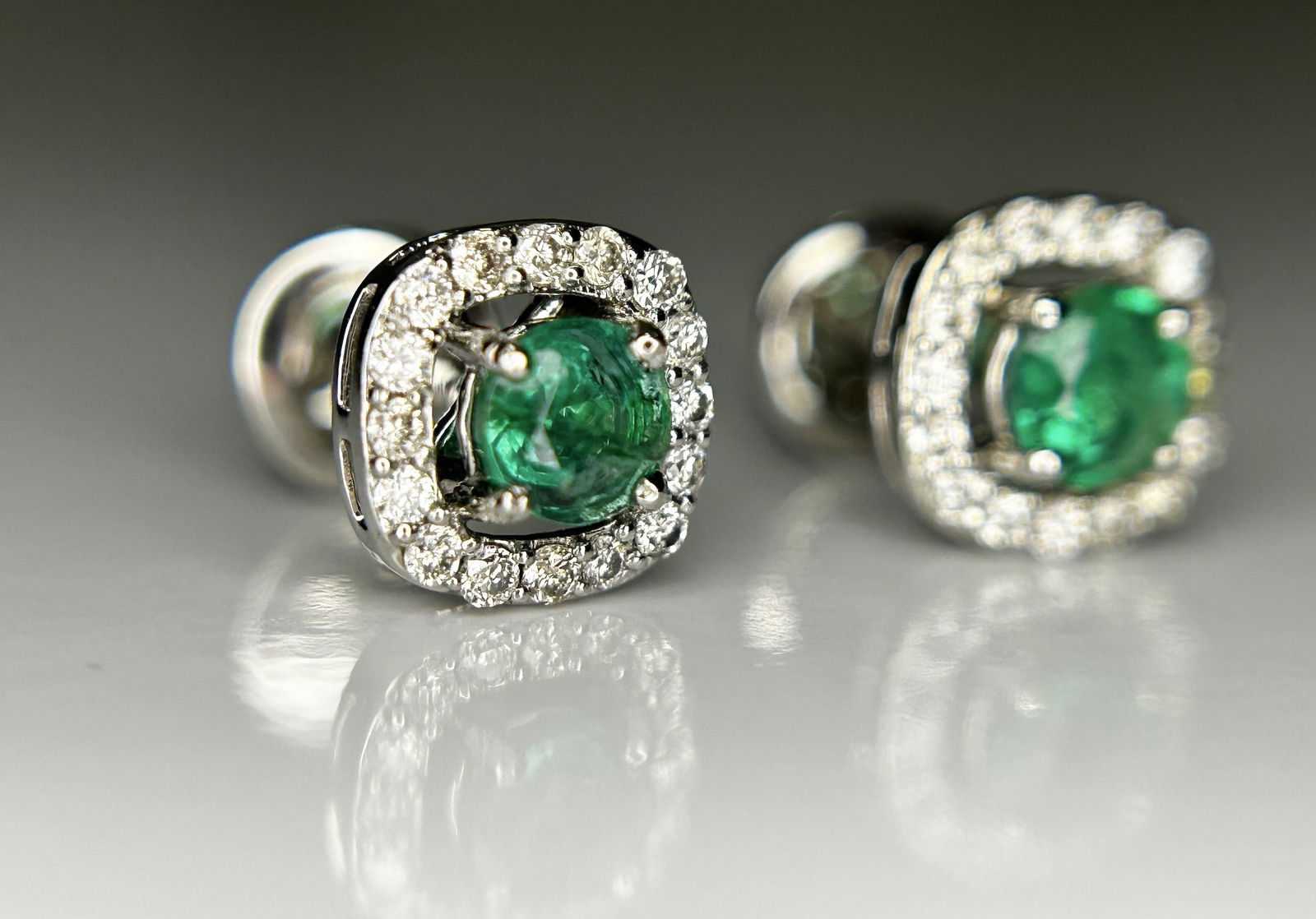 Beautiful 0.49ct Natural Emerald Halo Set Stud Earrings With Diamonds In Platinum 950 - 5