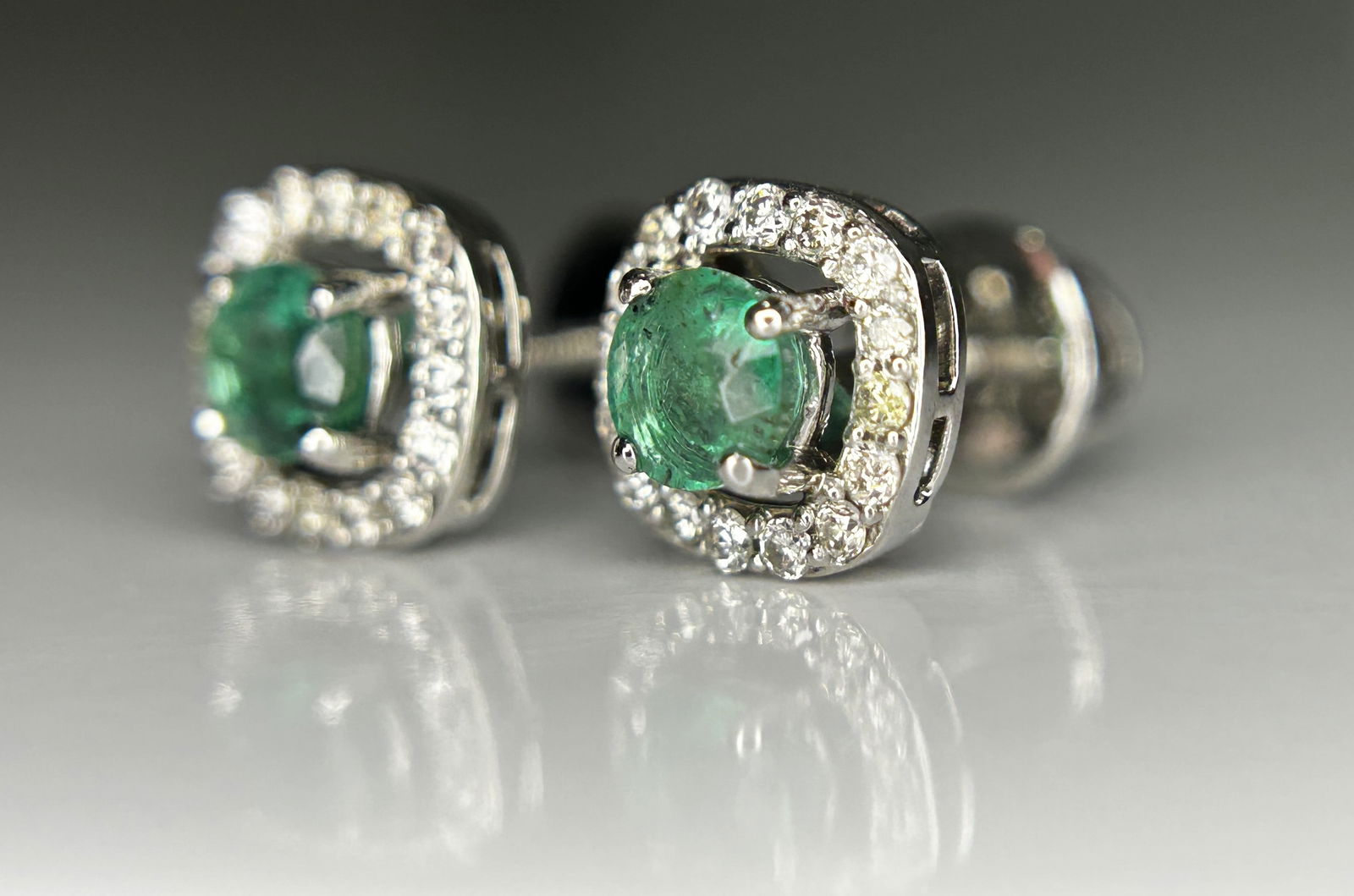 Beautiful 0.49ct Natural Emerald Halo Set Stud Earrings With Diamonds In Platinum 950 - 6