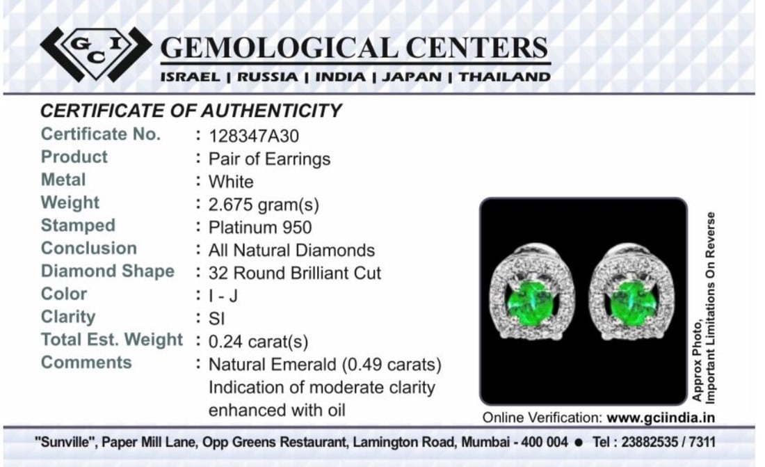 Beautiful 0.49ct Natural Emerald Halo Set Stud Earrings With Diamonds In Platinum 950 - 8