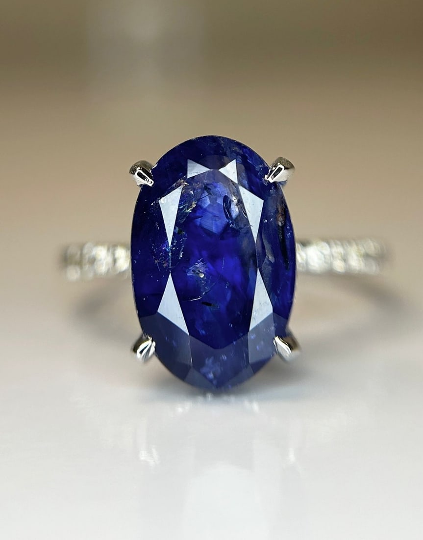 Beautiful 5.38 CT Natural Ceylon Royal Blue Sapphire Diamonds & 18k Gold - 8