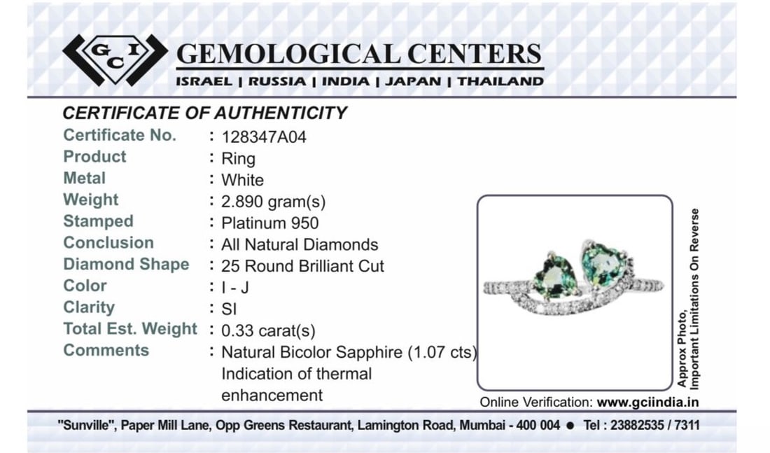 Beautiful 1.07 CT Bi-Colour Unheated Ceylon Sapphire Diamonds & 950 Platinum - 8