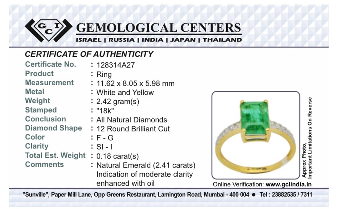 Beautiful Natural Emerald 2.41 CT With Natural Diamonds & 18k Gold - 9