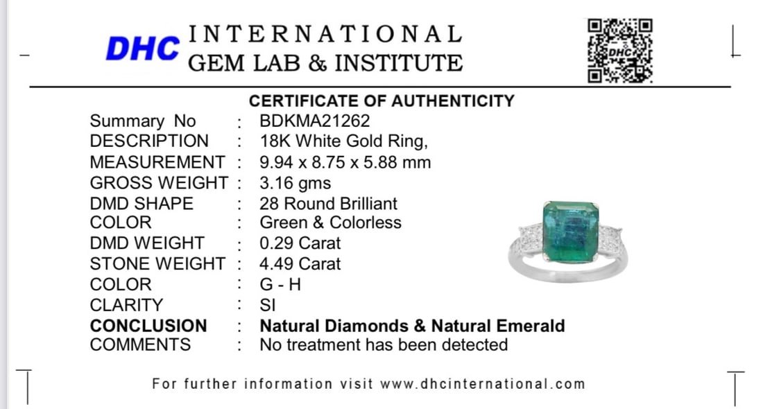 Beautiful 4.49 CT Natural Emerald With Natural Diamonds & 18k Gold - 9