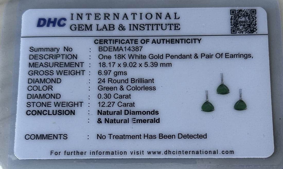 Beautiful 12.27ct Natural Emerald Earrings and Pendant Set With Natural Diamonds & 18k Gold - 15