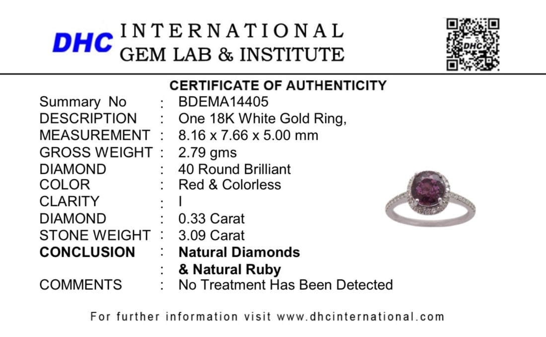 Beautiful 3.09 CT Unheated Old Burma Ruby With Natural Diamonds & 18k Gold - 9