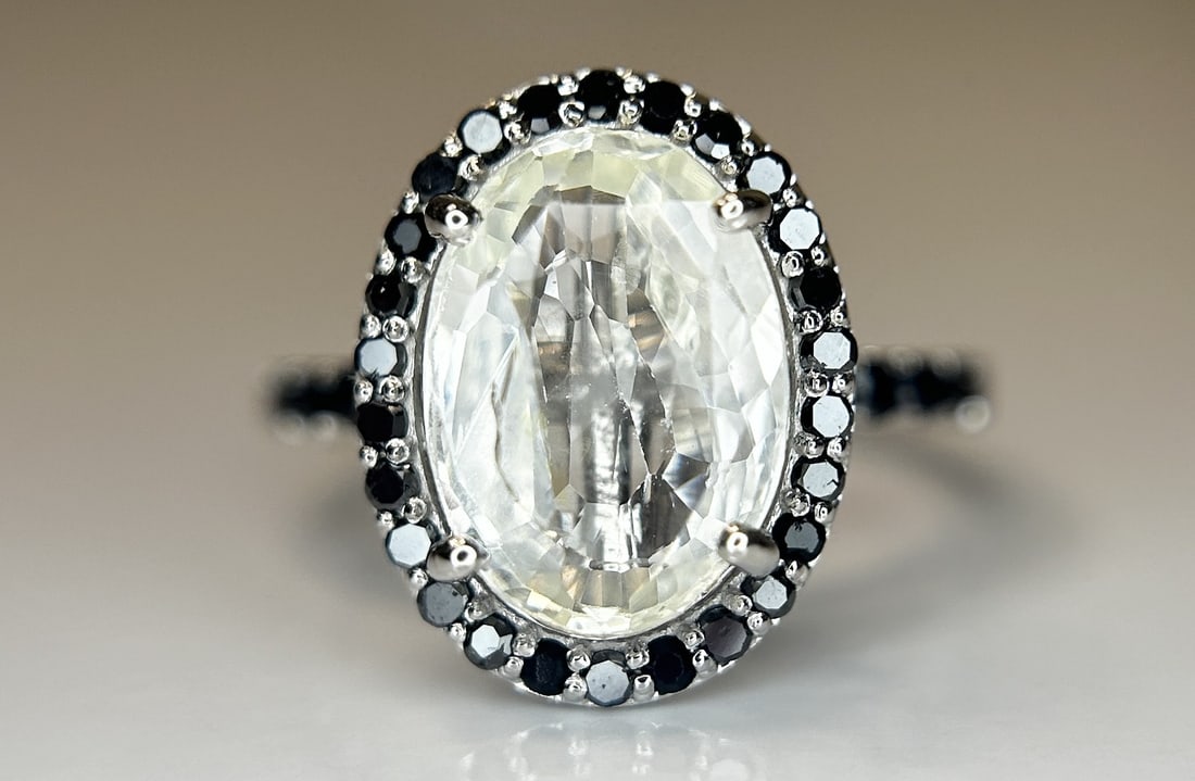 Beautiful 3.56CT Natural Ceylon White Sapphire W Natural Diamonds & 18k Gold: Title: Beautiful 3.56CT Natural Ceylon White Sapphire W Natural Diamonds & 18k Gold Description: Beautiful 3.56CT Natural Ceylon White Sapphire With Natural Diamonds & 18k White