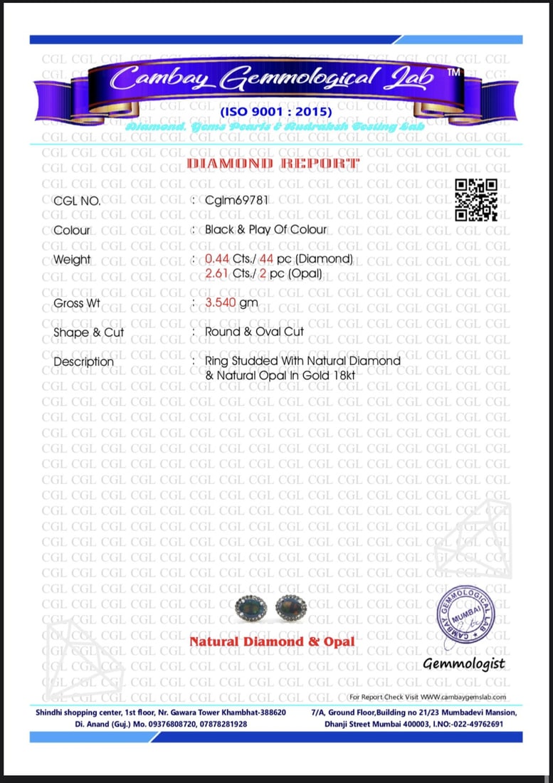 Beautiful Natural Black Opal Earrings With Natural Black Diamond & 18k Gold - 10