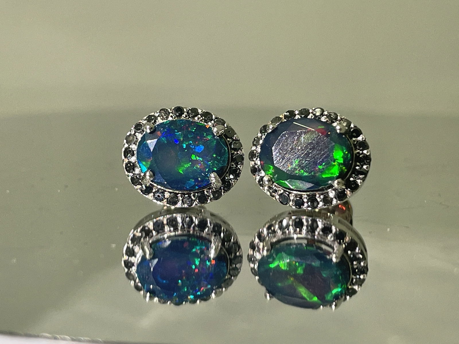 Beautiful Natural Black Opal Earrings With Natural Black Diamond & 18k Gold (1 of 11)