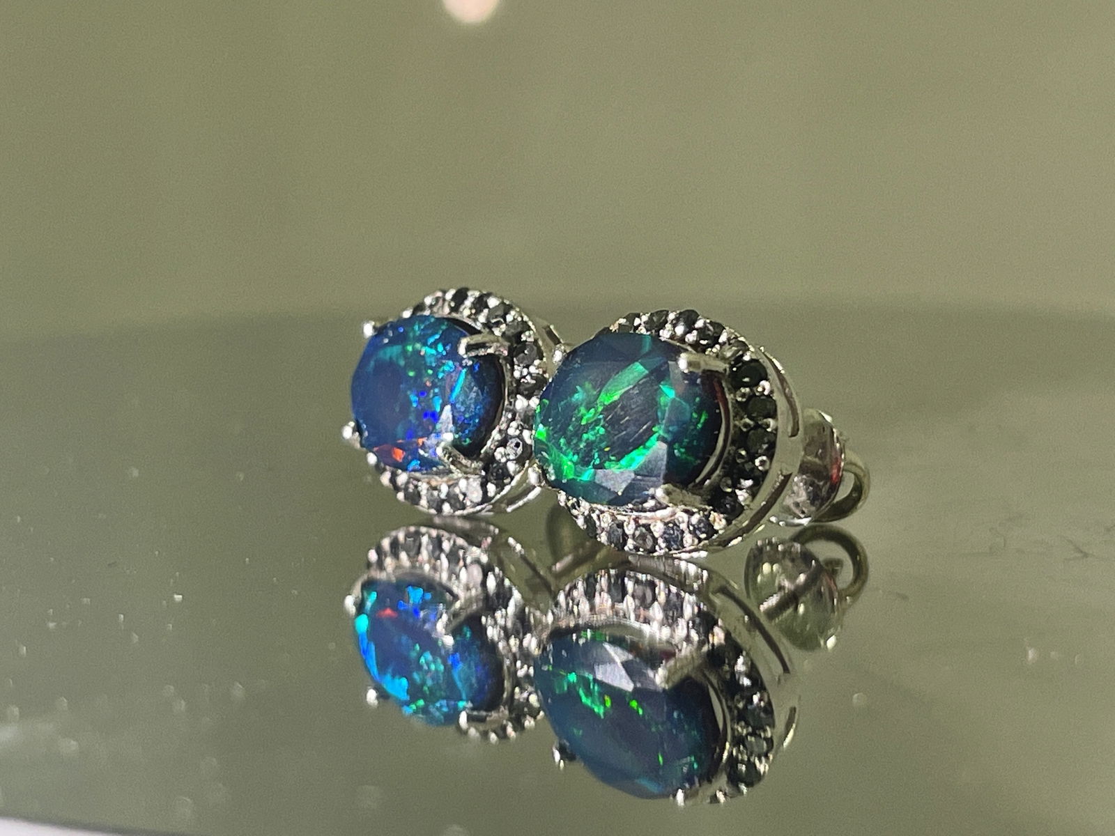 Beautiful Natural Black Opal Earrings With Natural Black Diamond & 18k Gold - 6