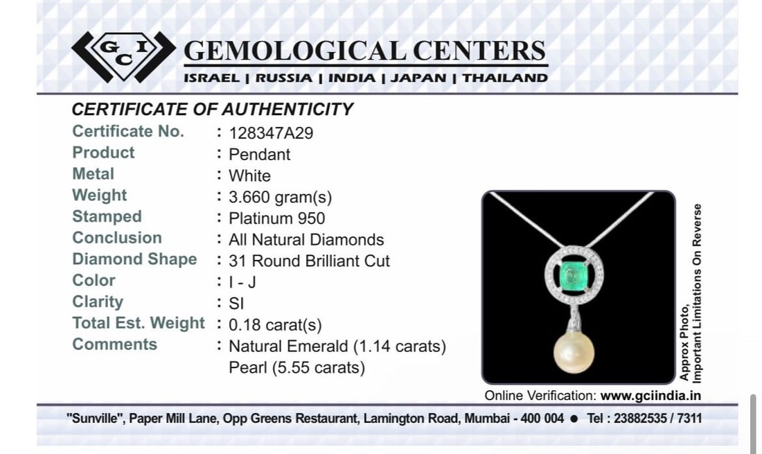Beautiful 5.55CT South Sea Pearl, 1.14ct Emerald, Diamonds & 950 Platinum Pendant - 13