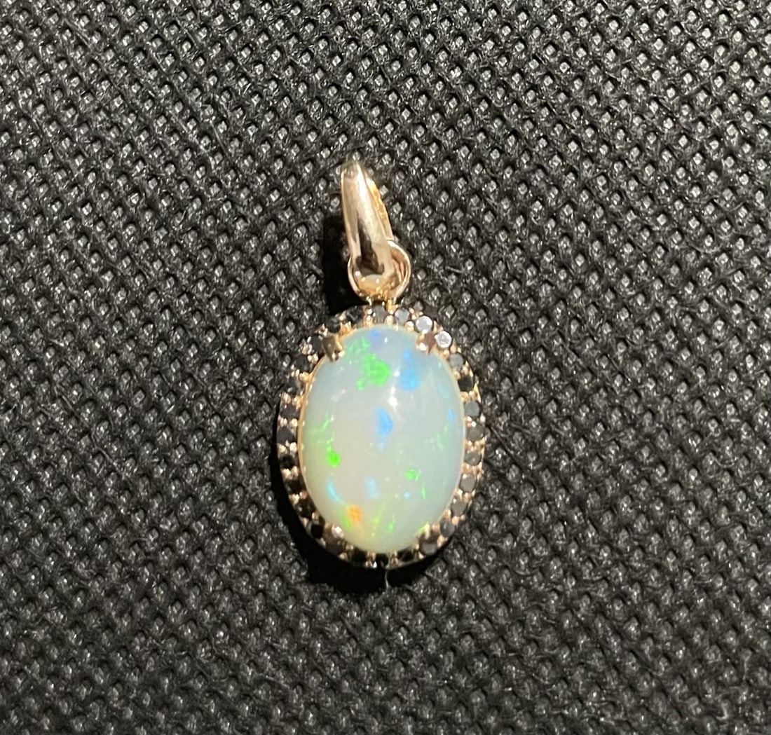 Beautiful Natural 3.60 Opal Pendant Black Diamonds & 18k Rose Gold - 3