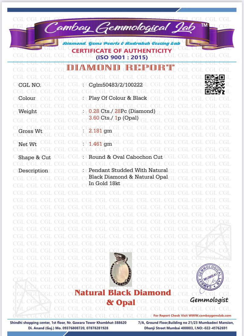 Beautiful Natural 3.60 Opal Pendant Black Diamonds & 18k Rose Gold - 6