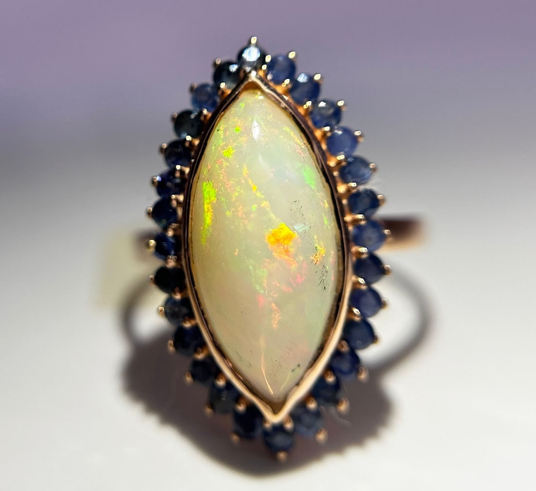 Beautiful Natural Opal Ring With Natural Blue Sapphire and 18k Gold (1 of 5)