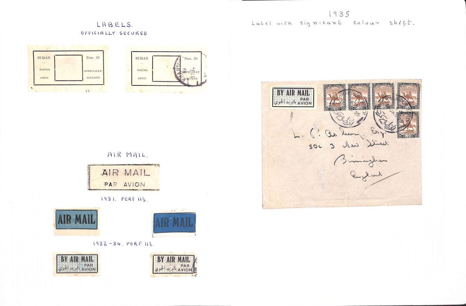 Sudan - Air Mail Labels 1931-51 - 2