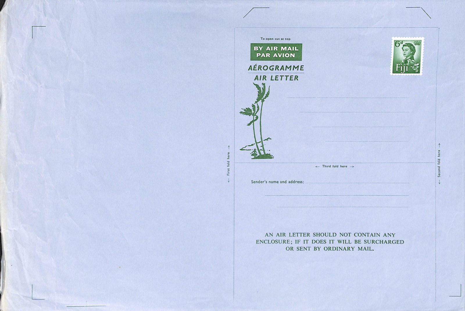 Fiji 1962: Title: Fiji 1962 Description: 6d Aerogramme: unguillotined printers plate proofs in horizontal pair printed on blue watermarked paper and showing guidelines. Delivery option: Collection